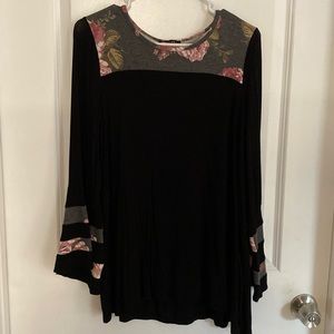 Black with flowers and flare sleeves blouse